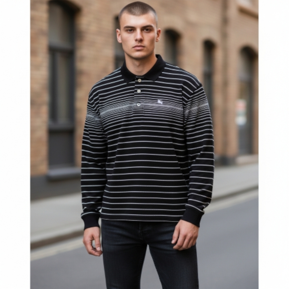 Old Navy Black and White Striped Men's Polo